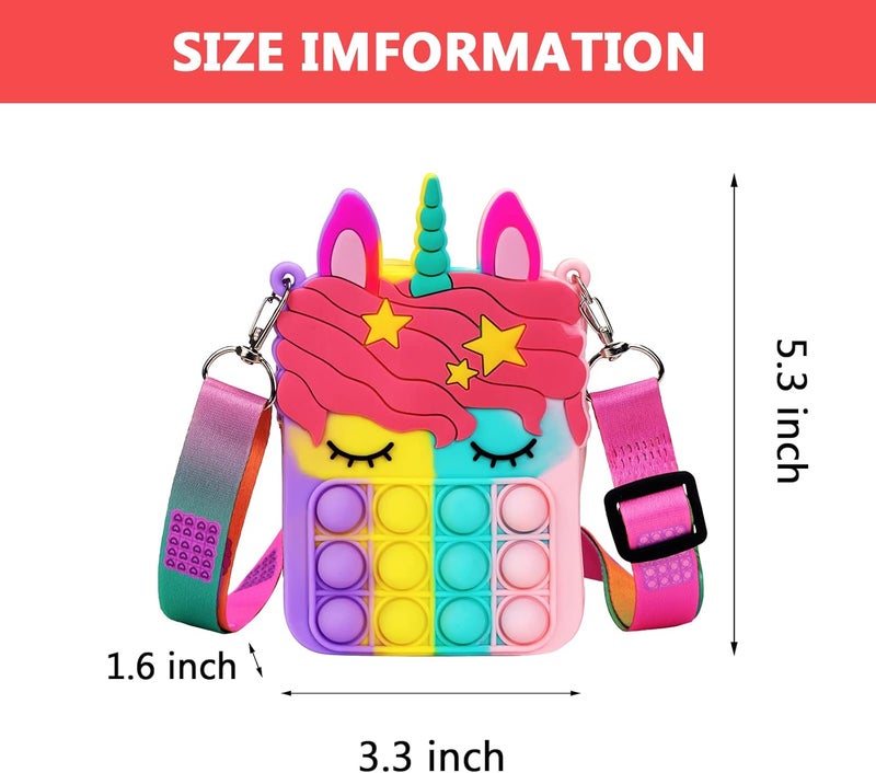 civan Small Pop Purse,Unicorn Pop Purse for Girl Boy and Women Pop Bag with Unicorn Pop Toy,Shoulder Bag Fidget Toys Pop Fidget Backpack Toy for ADHD Anxiety School Backpack Silicone Bag Pop for Girls - Image 2